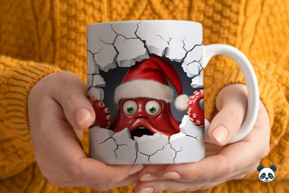 3D Christmas Octopus Mug Wrap 1 Design