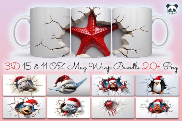 3D Christmas Sea Animals Mug Wrap Bundle