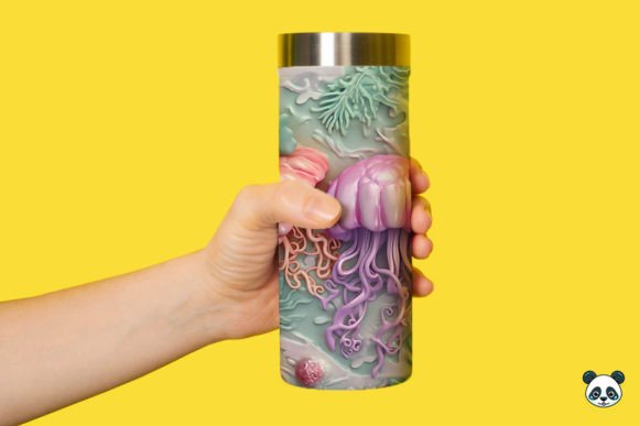 3D Jellyfish Tumbler Wrap PNG for Sublimation