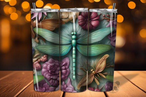 Colorful 3D Dragonfly Tumbler Wrap PNG