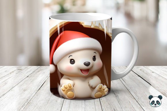 Cute 3D Baby Polar Bear Mug Wrap Design